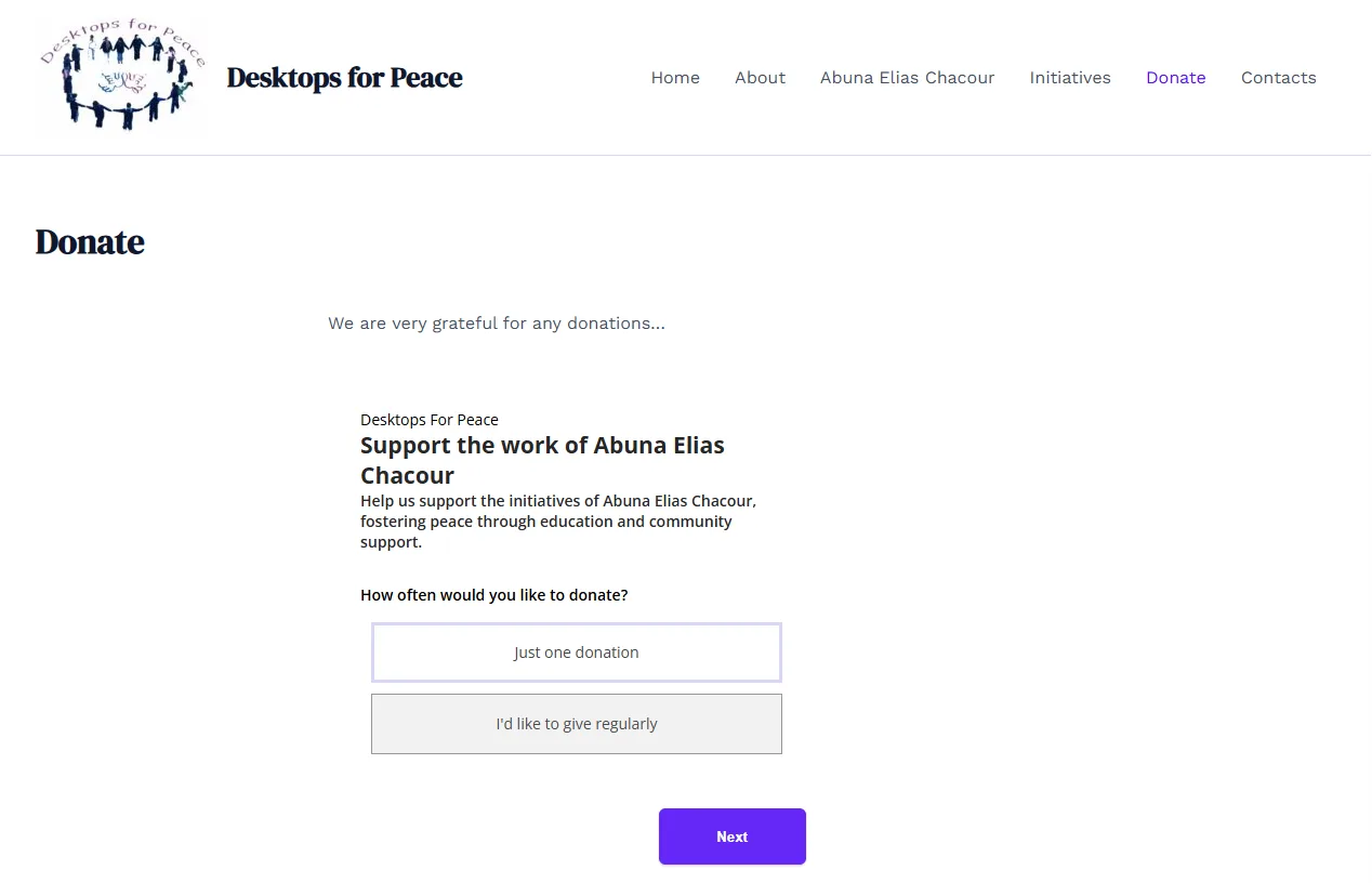 The donations page, with one-off and regular giving